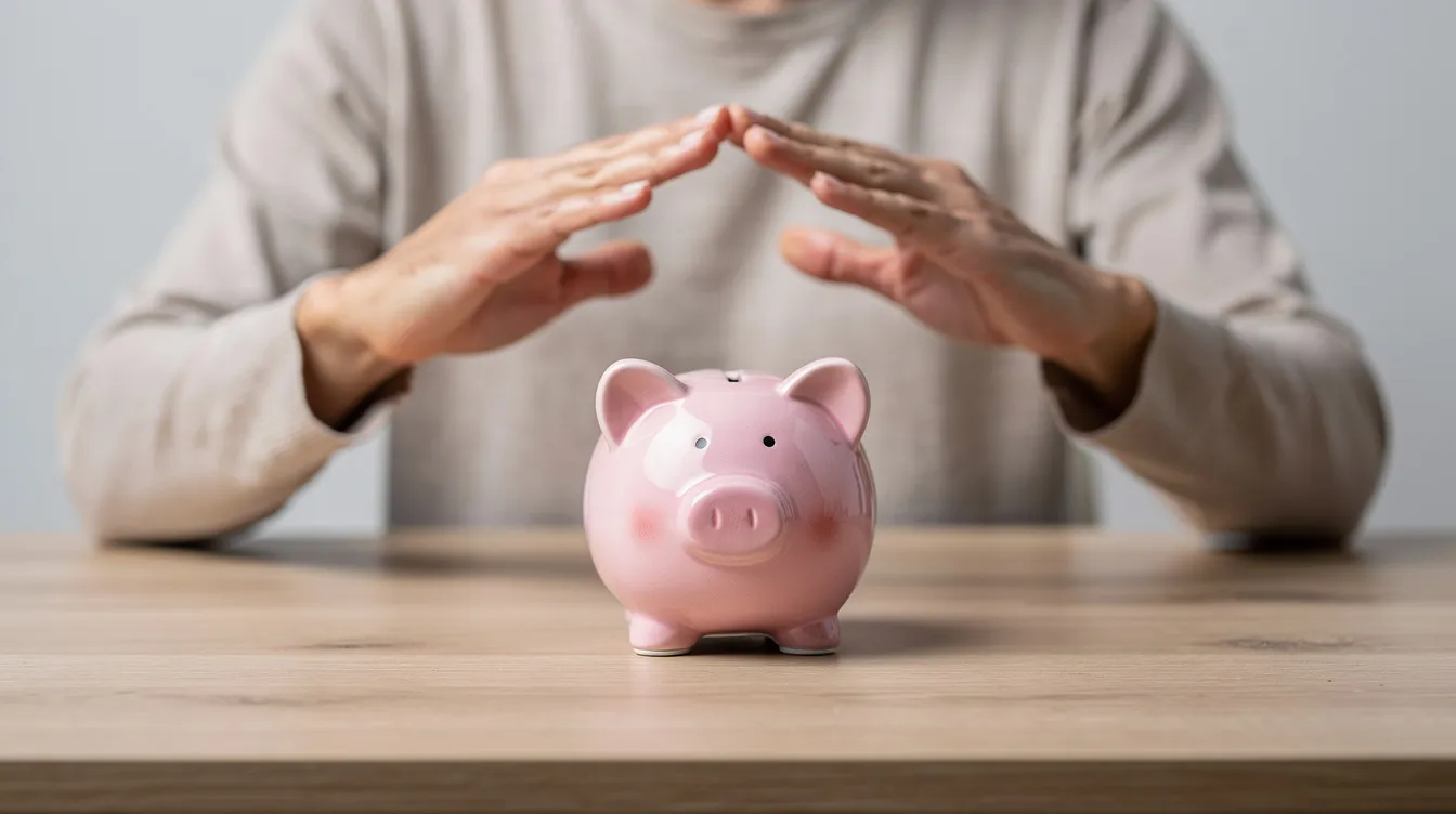Eine Person hält schützend ihre Hände über ein kleines Sparschwein, das für finanziellen Schutz steht. Dieses Bild symbolisiert die Bedeutung der Altersrente und der Erwerbsminderungsrente in Bezug auf die finanzielle Absicherung im Alter oder bei Erwerbsunfähigkeit.