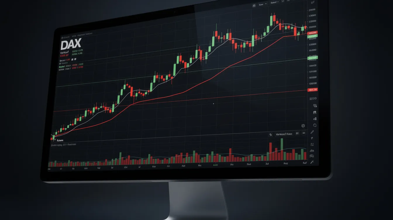 Das Bild zeigt einen Bildschirm mit einem Aktien-Chart, auf dem eine fallende Kurslinie zu sehen ist, alles auf einem dunklen Hintergrund. Diese Darstellung könnte für Anleger von Eutelsat Communications von Interesse sein, da sie die aktuelle Performance und mögliche Risiken der Aktie verdeutlicht.