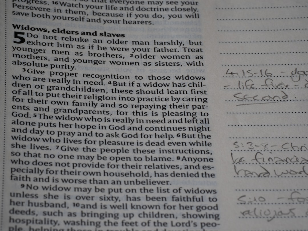 The passage discusses widows, elders, and slaves.